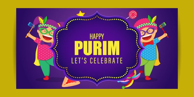 Vector vector illustration of happy purim festival greeting