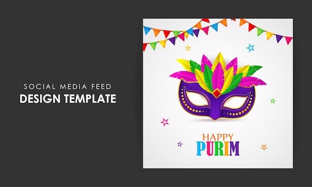Happy Purim ソーシャル メディア ストーリー フィード モックアップ テンプレートのベクトル イラスト