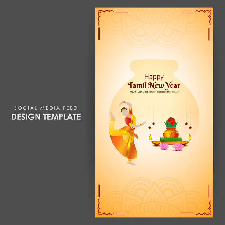 वेक्टर vector illustration of happy puthandu social media feed template