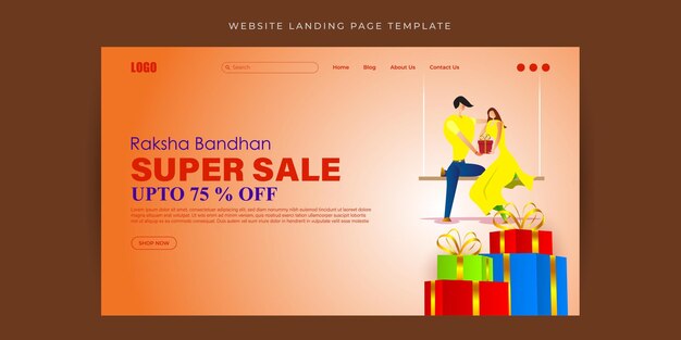 Векторная иллюстрация макета баннера целевой страницы веб-сайта Happy Raksha Bandhan Sale Template