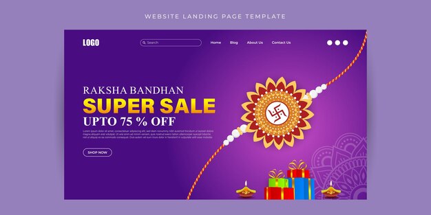 Векторная иллюстрация макета баннера целевой страницы веб-сайта Happy Raksha Bandhan Sale Template