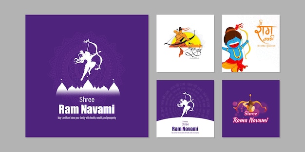 Vector illustration of Happy Rama Navami social media story feed set mockup template