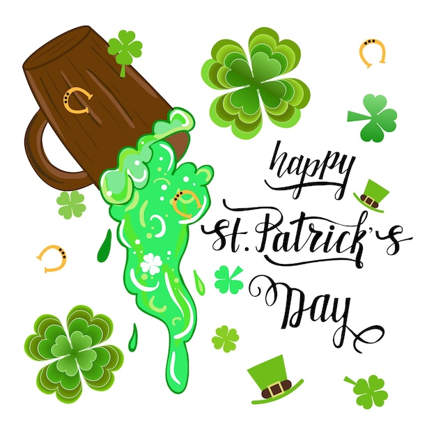 Vector illustration of Happy Saint Patricks Day with hand  drawn phrase