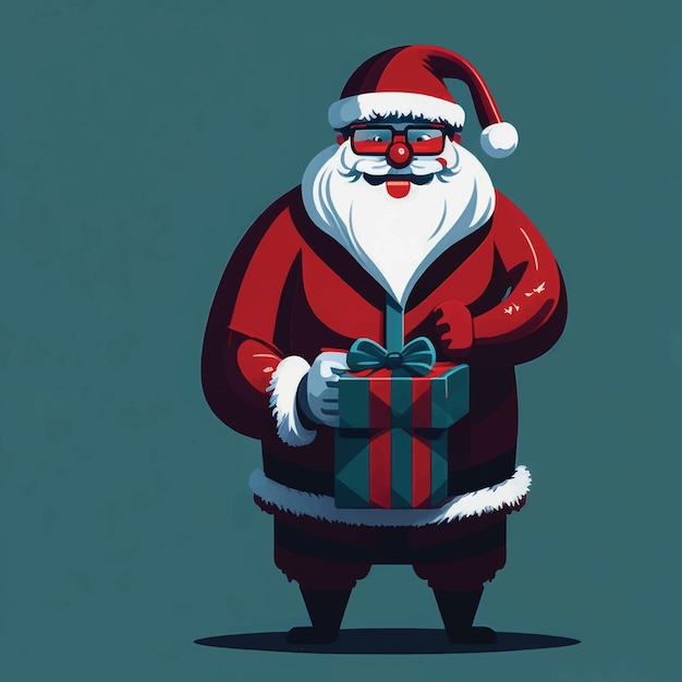 선물 상자를 들고 있는 행복한 산타의 벡터 그림