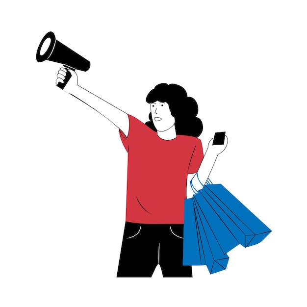 vector illustration of happy shopping woman