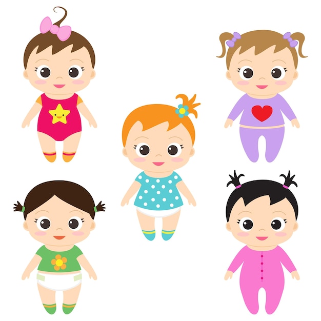 Vector illustration of happy and smiling baby girls