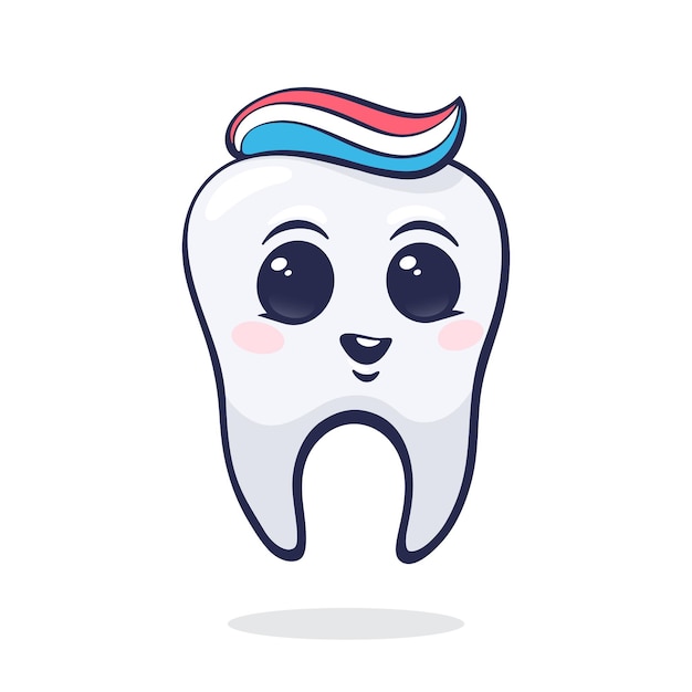 Vector illustration Happy smiling healthy baby human tooth with eyes and toothpaste