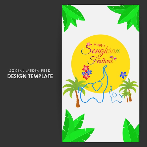 Vector illustration of Happy Songkran social media story feed mockup template