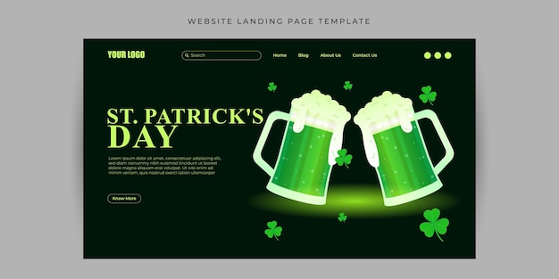 Illustrazione vettoriale del modello di mockup del banner della pagina di destinazione del sito web di happy st patrick's day