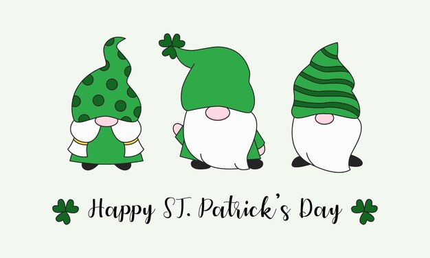 vector illustration of happy st patricks day with cute gnomes