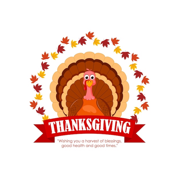 Vector vector illustration for happy thanksgiving day banner with turkey