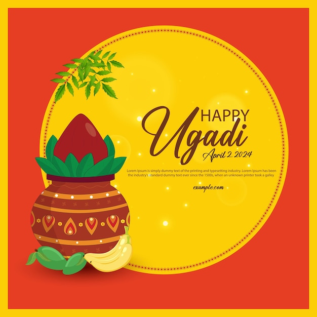 Vector vector illustration happy ugadi in hindi font new years day for the states of andhra pradesh telan