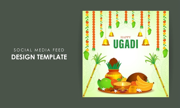 Vector vector illustration of happy ugadi social media feed template