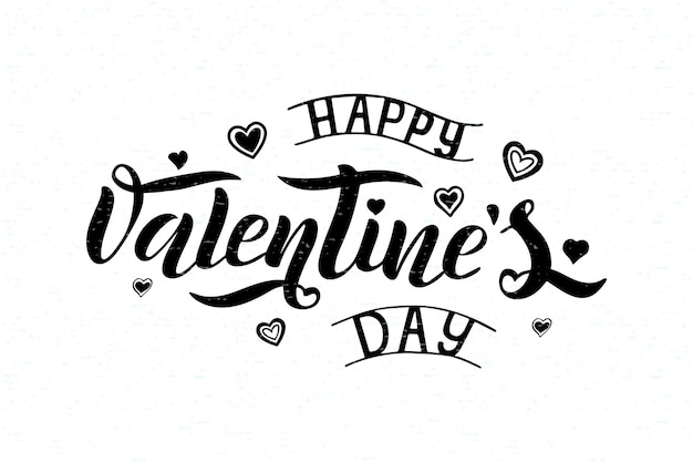 Vector illustration of Happy Valentines day text for greeting card, banner template. Happy Valentines day black lettering typography poster.Valentines day lettering on white background with texture