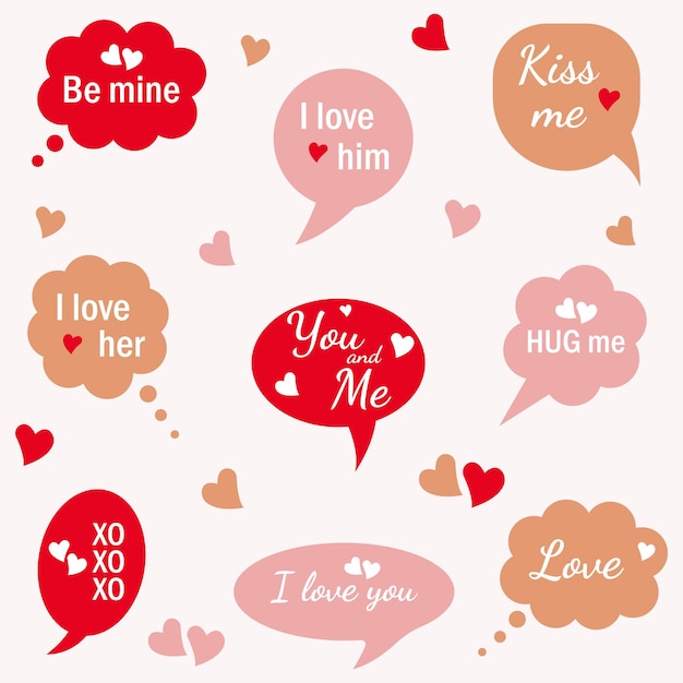 Vector illustration of happy Valentines Day typography lettering logo set.Speech bubble illustration