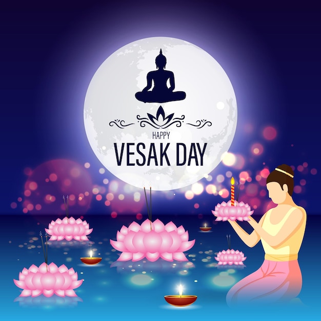 Vettore illustrazione vettoriale per happy vesak day buddha purnima