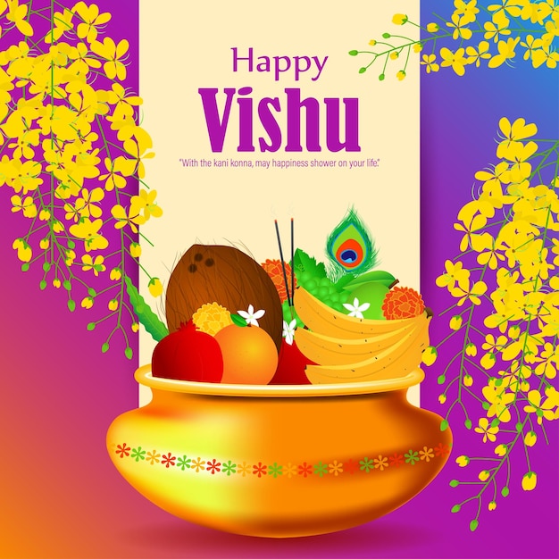 Vettore illustrazione vettoriale di happy vishu augura banner di saluto