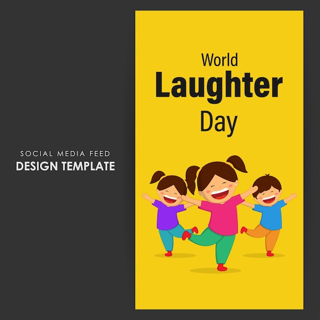 幸せな世界笑いの日ソーシャル メディア ストーリー フィード モックアップ テンプレートのベクトル イラスト