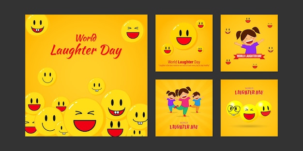 Happy World Laughter Day 소셜 미디어 스토리 피드 세트 모형 템플릿의 벡터 그림