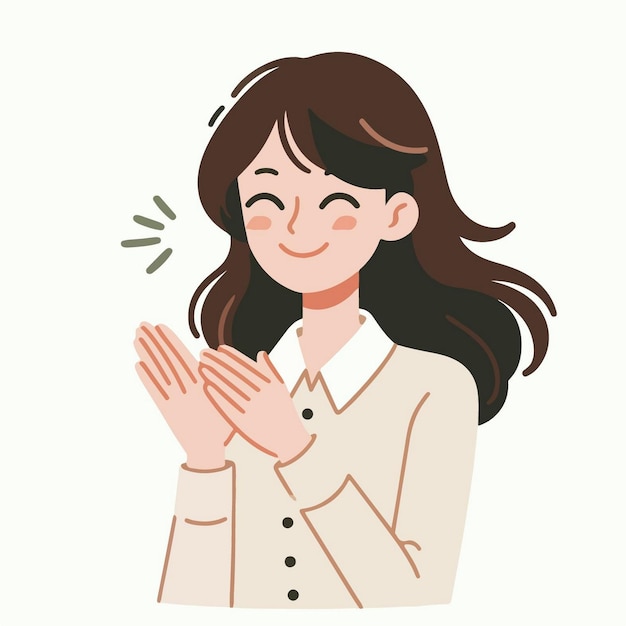 手を叩く幸せな若い女性のベクトルイラスト
