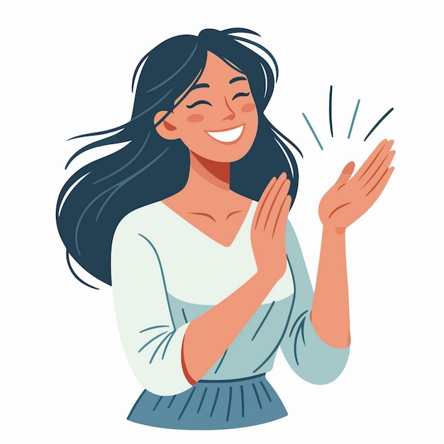 Vector illustration of happy young woman clapping her hands