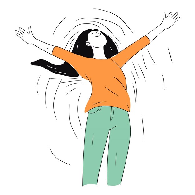 Vector illustration of a happy young woman jumping with her hands up