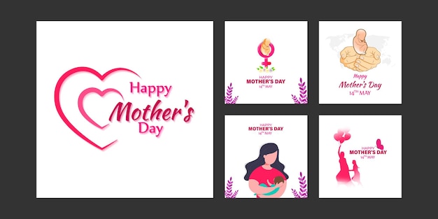 Illustrazione vettoriale del modello di mockup del set di feed della storia dei social media di happymother's day