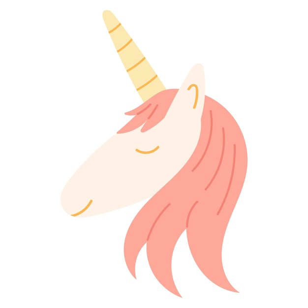 Vector illustration head of a cute fabulous pink unicorn with a mane isolated on white