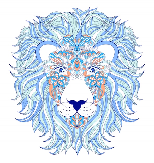 Vector illustration of head of lion on white background.