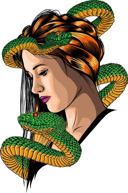 Vector vector illustration of head woman with snake