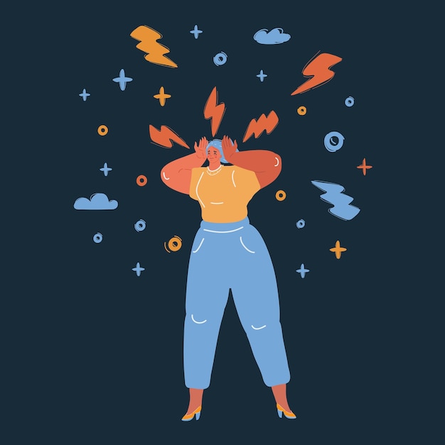 Vector illustration of Headache over dark backround