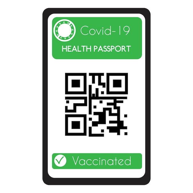 Illustrazione vettoriale del certificato di vaccinazione del passaporto sanitario per covid19 con codice qr