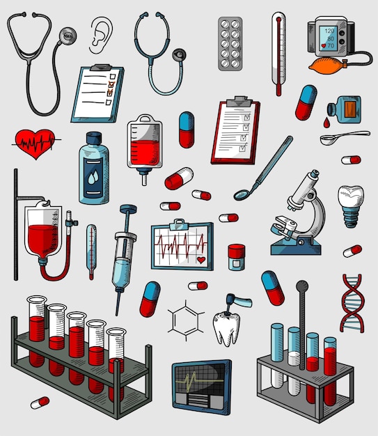 Vector vector illustration of health tools