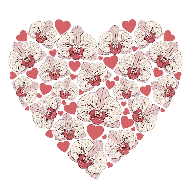 Vector illustration of heart of orchid flowers