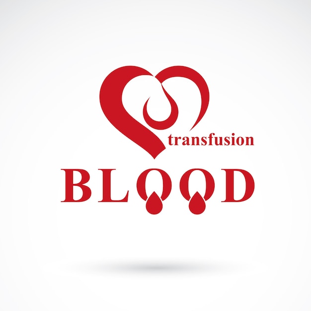 Векторная иллюстрация формы сердца. Концепция переливания крови, благотворительность и волонтерский концептуальный логотип для использования в рекламе медицинского обслуживания.