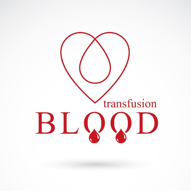 Vector illustration of heart shape. Blood transfusion concept, charity and volunteer conceptual logo for use in medical care advertisement.