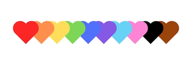 Illustrazione vettoriale di cuori in lgbtq pride flat colors gay pride hearts design element per i media