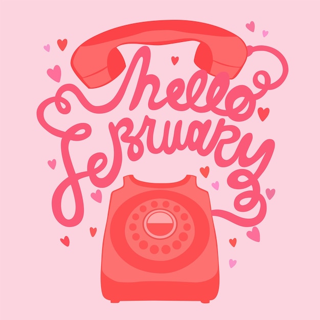 Vector vector illustration of hello february telephone