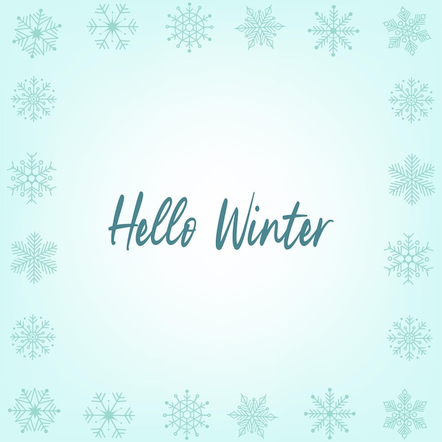 Vector illustration Hello Winter elegant modern lettering on blue snowflake background Vector illustration