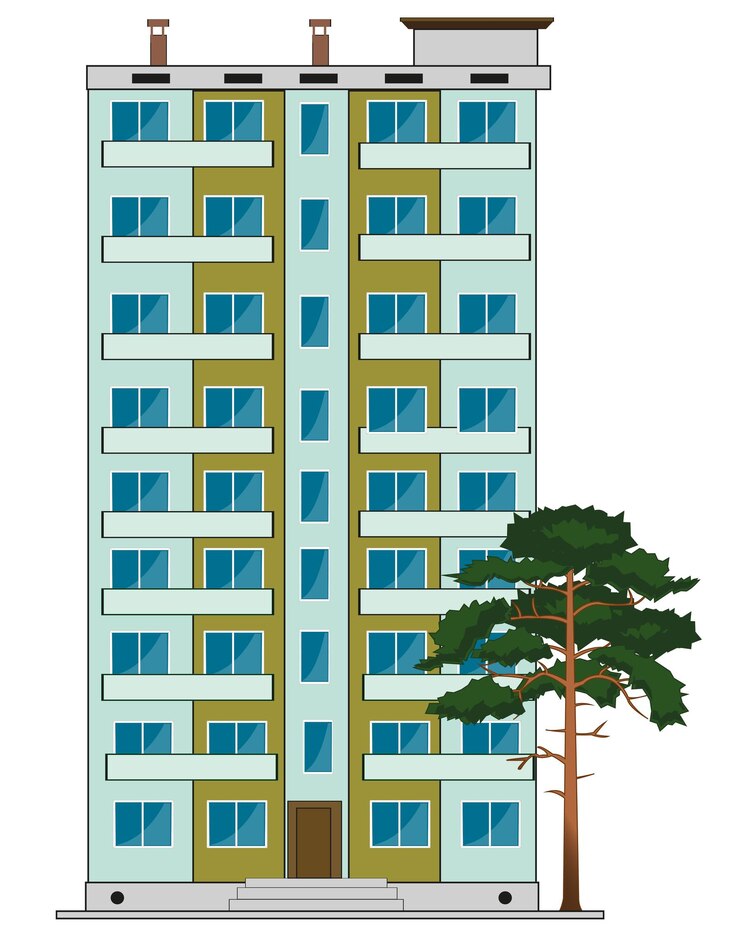 वेक्टर vector illustration of the high building with ensemble of the apartments