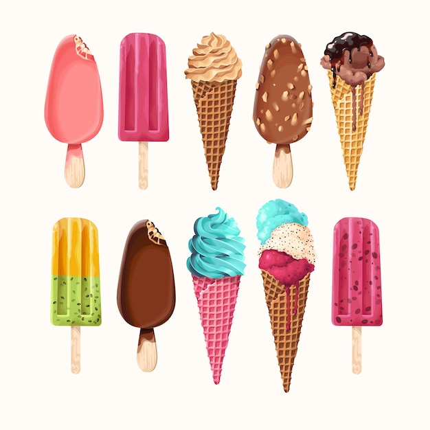 Vector illustration of high detailed ice creams isolated on white background