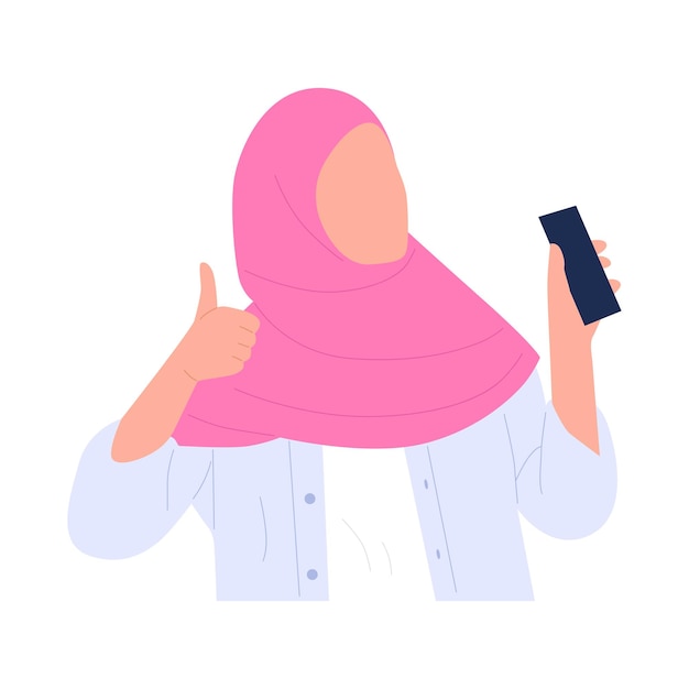 vector illustration of a hijab woman holding a smartphone