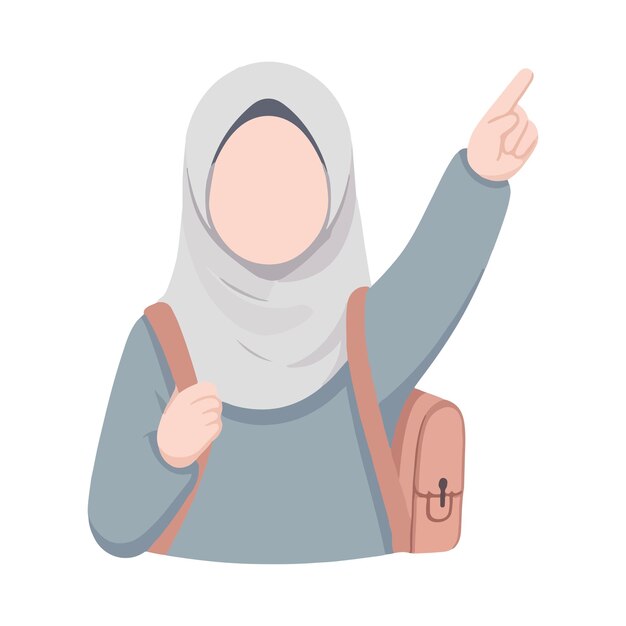 Vector vector illustration of a hijab woman showing finger point