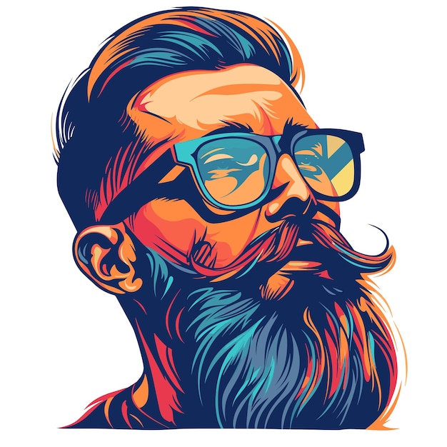 Vector illustration of a hipster man with a beard and glasses