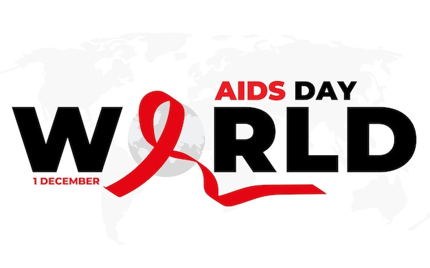 Vector illustration of hiv, World AIDS Day template for you design. Red ribbons on the map of world