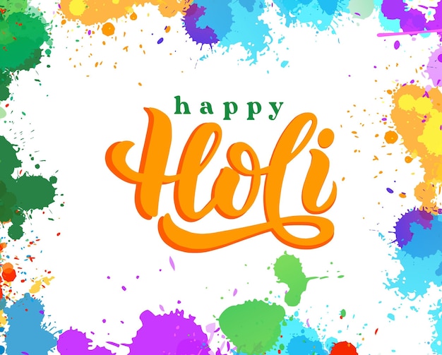 Vector Illustration of Holi Festival with colorful calligraphy and holi colors splash, holi concept