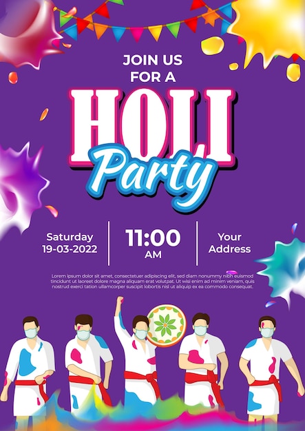 Vector illustration of holi party invitation template