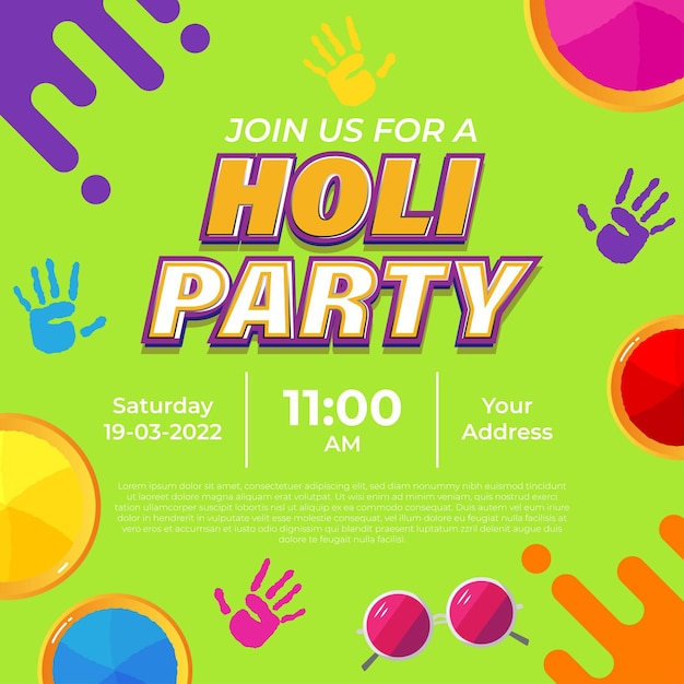 Illustrazione vettoriale del modello di invito a una festa holi