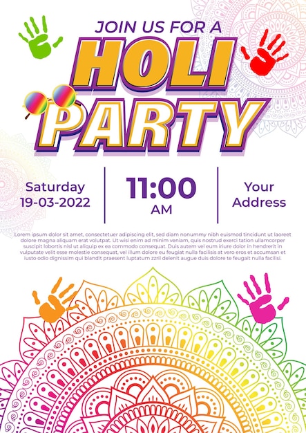 Vector vector illustration of holi party invitation template