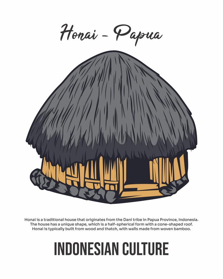 Vector vector illustration home honai building in papua indonesian